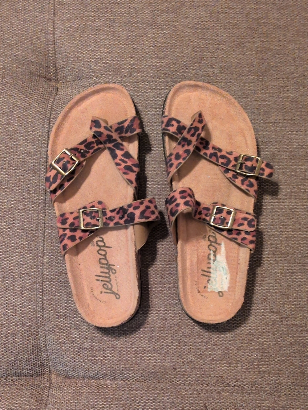 Jellypop Leopard Print Double-Buckle Slide Sandals - Brown & Black